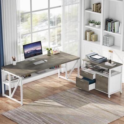 BLUEBELL L Shaped Executive Desk, 63 Inch Office Computer Desk with Storage Cabinet & Open Shelving for Home & Business Office