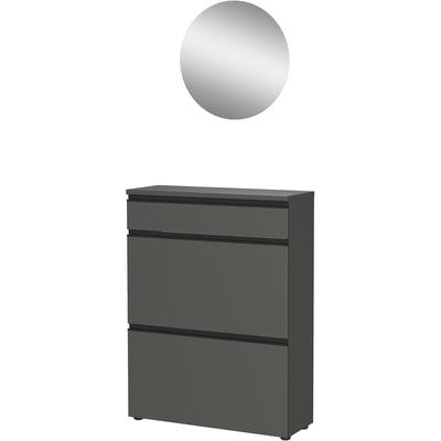 Garderoben-Set GERMANIA "GW-Baldone", graphit, kleiner Spiegel, Glas, Holzwerkstoff, Metall, Kastenmöbel-Sets, mit großem o. kleinen Spiegel, Tiefe: 30 cm für schmale Flure geeignet