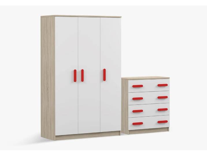 Drehtürenschrank und Kommode 2er-Set JONAS III 19/JONAS III 02 Sonoma Eiche Weiß Rot