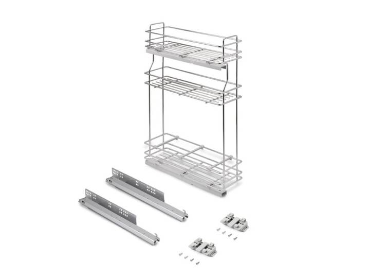 Emuca porte-bouteilles extractible SupraMax avec fermeture à amortie gauche 3 plateaux module 200mm Acier Chromé