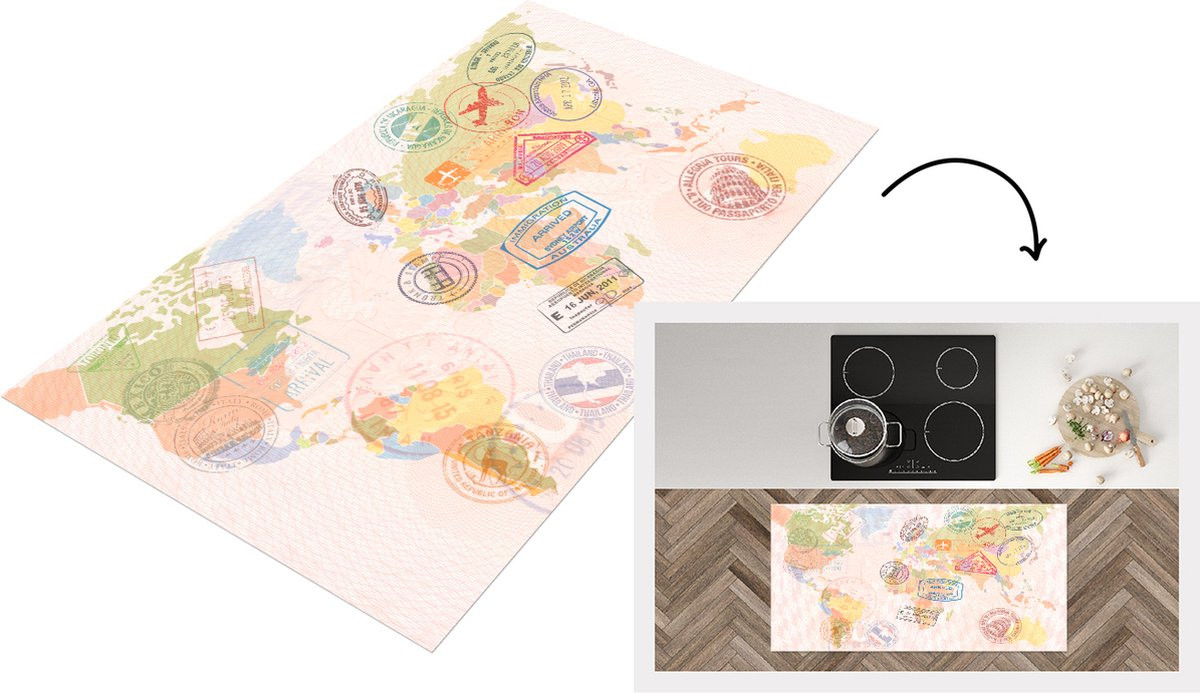 Keukenloper Wereldkaart van Vinyl, 120 x 60 cm