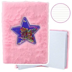 Plüsch-Notizbuch, Notizbuch, liniert, Stern mit Konfetti, rosa, A5, 80 Blatt