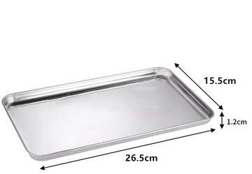 Combo Retail Shop Rectangle Stainless Steel Tray, Buffet Presentation Tray, Metal Food Serving Plate, Rice Noodle Pan, Home Dishes Storage 26.5x15.5x1.2cm