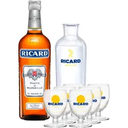 Sammler Paket Ricard 70cl + 6 Gläser Ballons + Karaffe - 1L