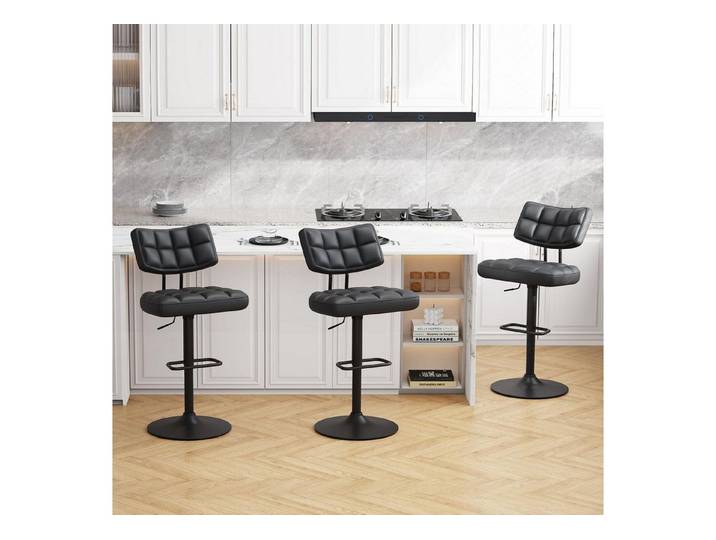 LuxusKollektion Barhocker Barhocker höhenverstellbar PULeder Drehstuhl schwarz 3 Stück Schwarz