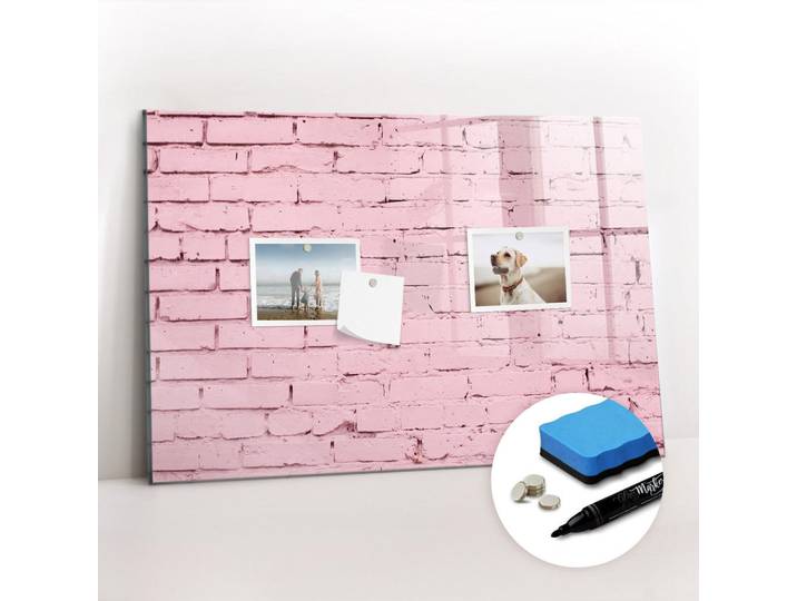 Tulup Magnettafel 60x40 Ziegelmauer, Pink, Glas, 60x40x0.4 cm, Bilder & Rahmen, Pinnwände & Magnettafeln