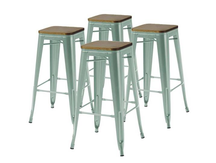 Barhocker aus mattem Metall und Holz — 4er-Set
