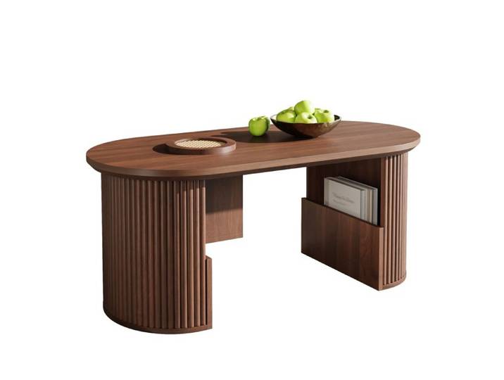 Table basse moderne de style rétro en MDF Avec espace de rangement Table basse noyer avec texture verticale