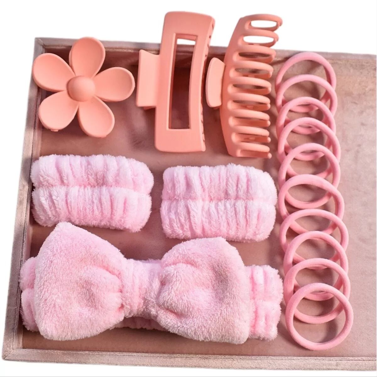 INF 16-teiliges Set weicher Haarbänder mit Schleife – Haaraccessoires aus Polyester und ABS mit großer, matter Haarspange und Rosa