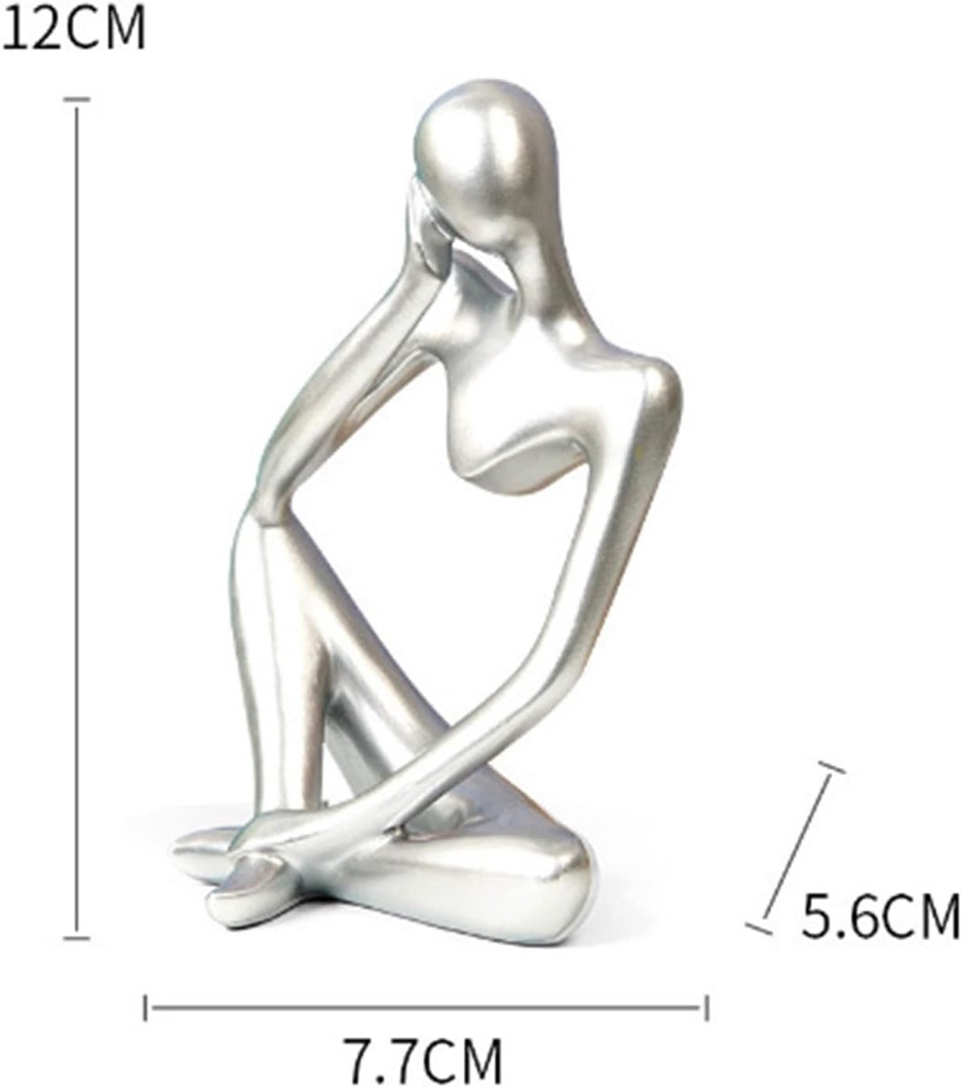 Set van 3 Abstracte Denker Sculpturen - Zilver - Handgemaakte Hars Woonkamer Decoratie