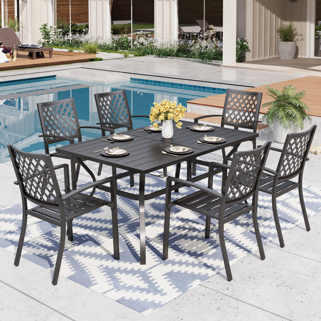 Blue Elephant Mcgahan 6 - Person Rectangular Outdoor Dining Set Black 6