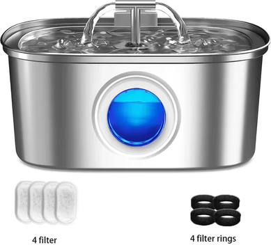 Inspire Curations AquaFlow 3.2L Stainless Steel Pet Water Fountain 4 Chip B l