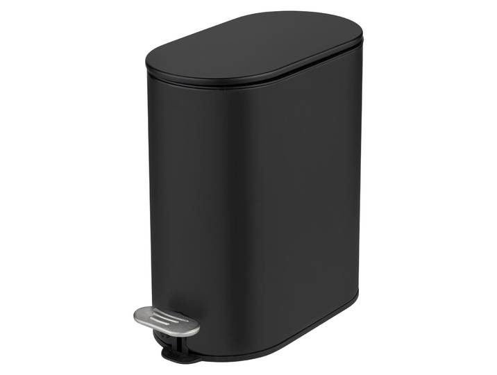 WENKO Kosmetikeimer Mod Collungo Treteimer 5l Absenkautomatik leises Schließen Metall Stahl für Badezimmer schwarz 14x28,5x29,5 cm matt mit Innenbehälter