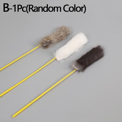 Pet Hub Interactive Pet Toy: Faux Rabbit Fur Pompom Stick For Cat Training & Play Color: B 1pc