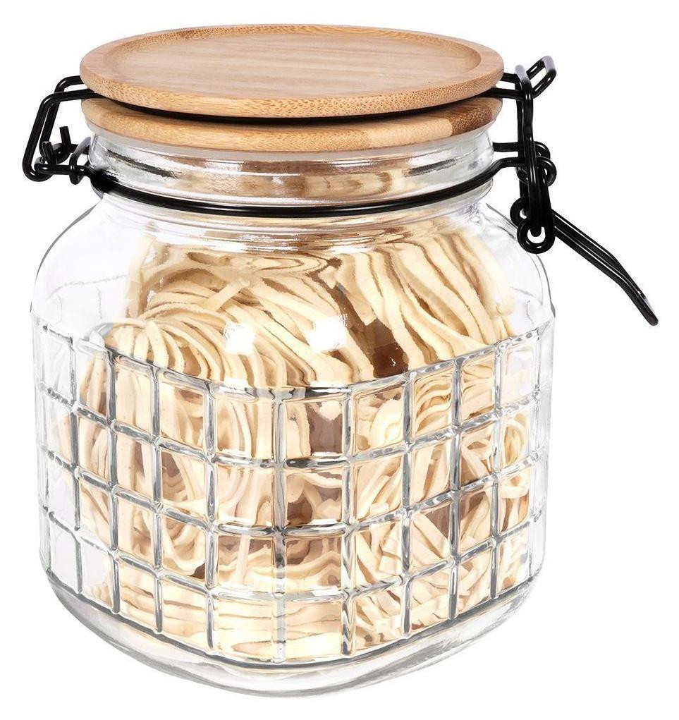 Excellent Houseware glazen inmaakpotten met bamboe deksel, lekvrij, 1,1 liter