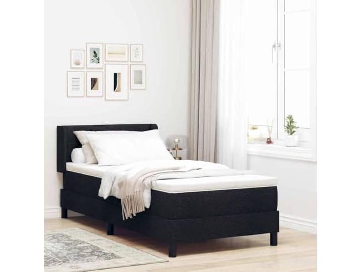 Boxspringbett Polyester Schlankes Design Stilvolles Kopfteil Matratze Boxspringbett mit Matratze und Topper Schwarz 200x100 cm Einzelbett Polsterbett mit verstellbarem Kopfteil Kiefernholz