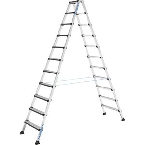 Zarges Stehleiter Comfortstep B, 41430, beidseitig begehbar, aus eloxiertem Aluminium, bis 150kg, mit 2 x 11 Stufen
