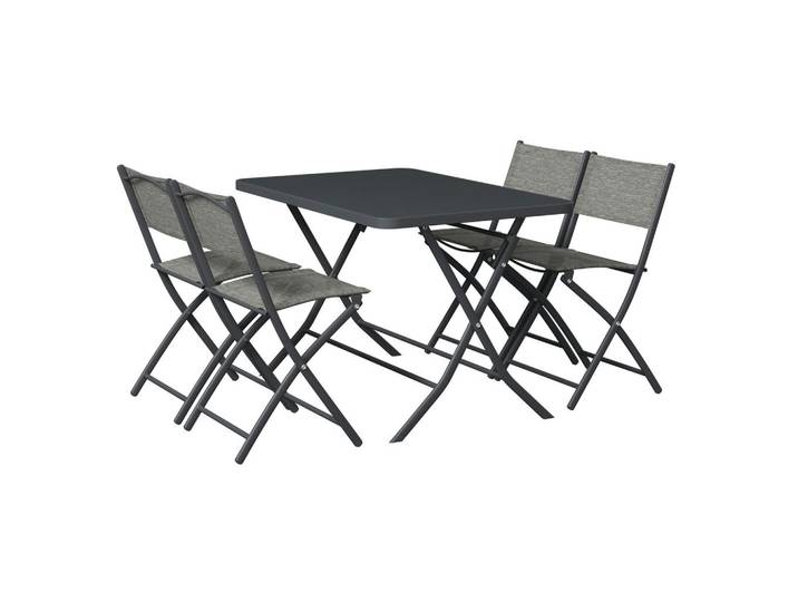 Xora Gartenset, Anthrazit, Dunkelgrau, Metall, Glas, 5-teilig, Tisch klappbar, Stuhl klappbar, Gartenmöbel, Gartengarnituren, Gartenmöbel-Sets