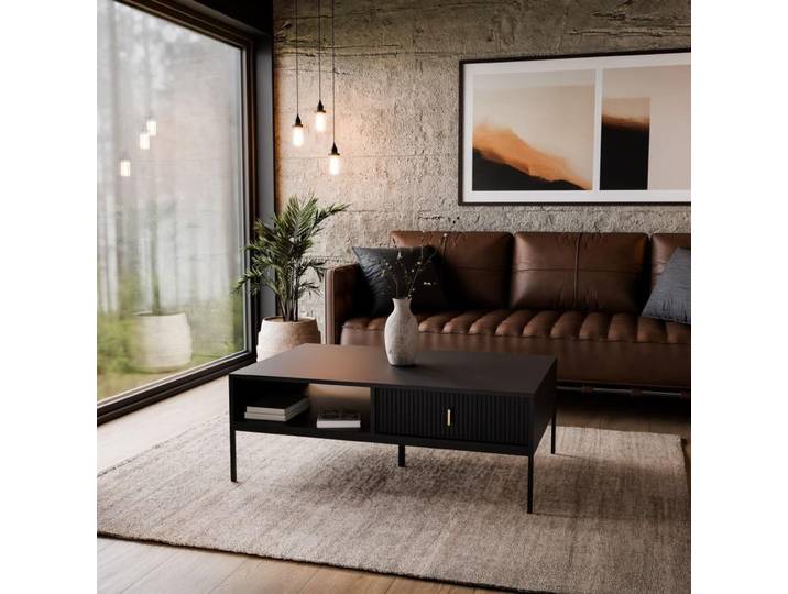 Couchtisch MIDNIGHT mit Schublade auf Gestell Schwarz