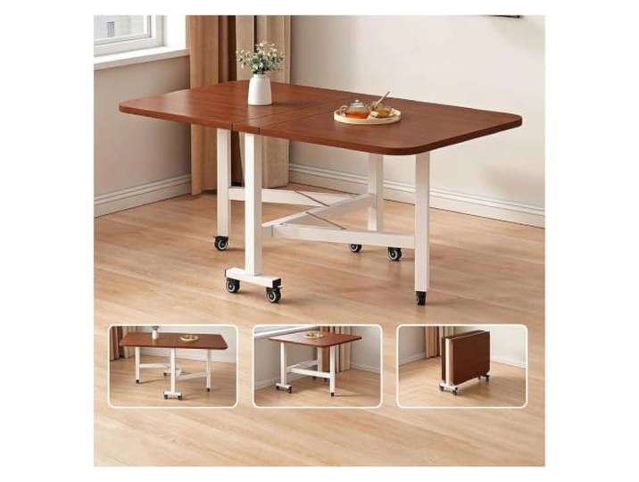 ZCXMNL Multifunktionstisch-Drop-Leaf-Esstisch, Faltbarer Küchentisch Aus Massivem Holz Mit 6 Rädern, Platzsparend for Arbeit, Studium Und Essen(Teak White,120x80x75cm)