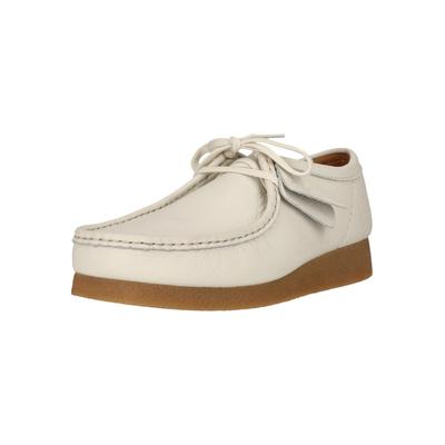 Schnürschuh CLARKS "Wallabee EVO", Herren, Gr. 42, Kunstfaser, weiß, Leder, Schuhe Schnürschuh, mit Kieselkrepp-Effekt