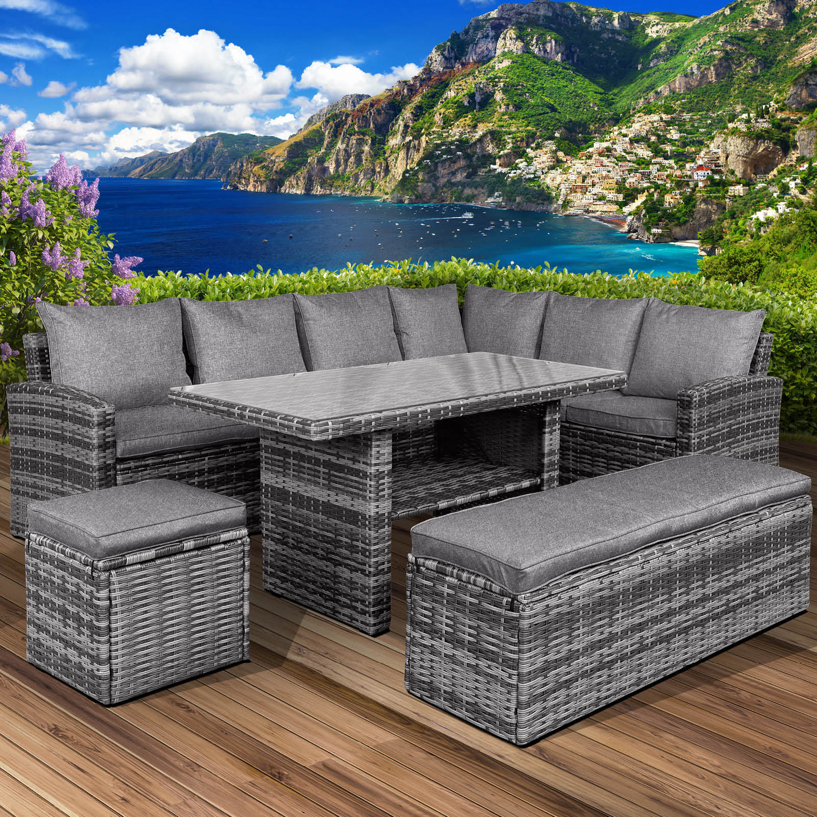 Poly-Rattan Eck Sitzgruppe ECO grau/anthrazit