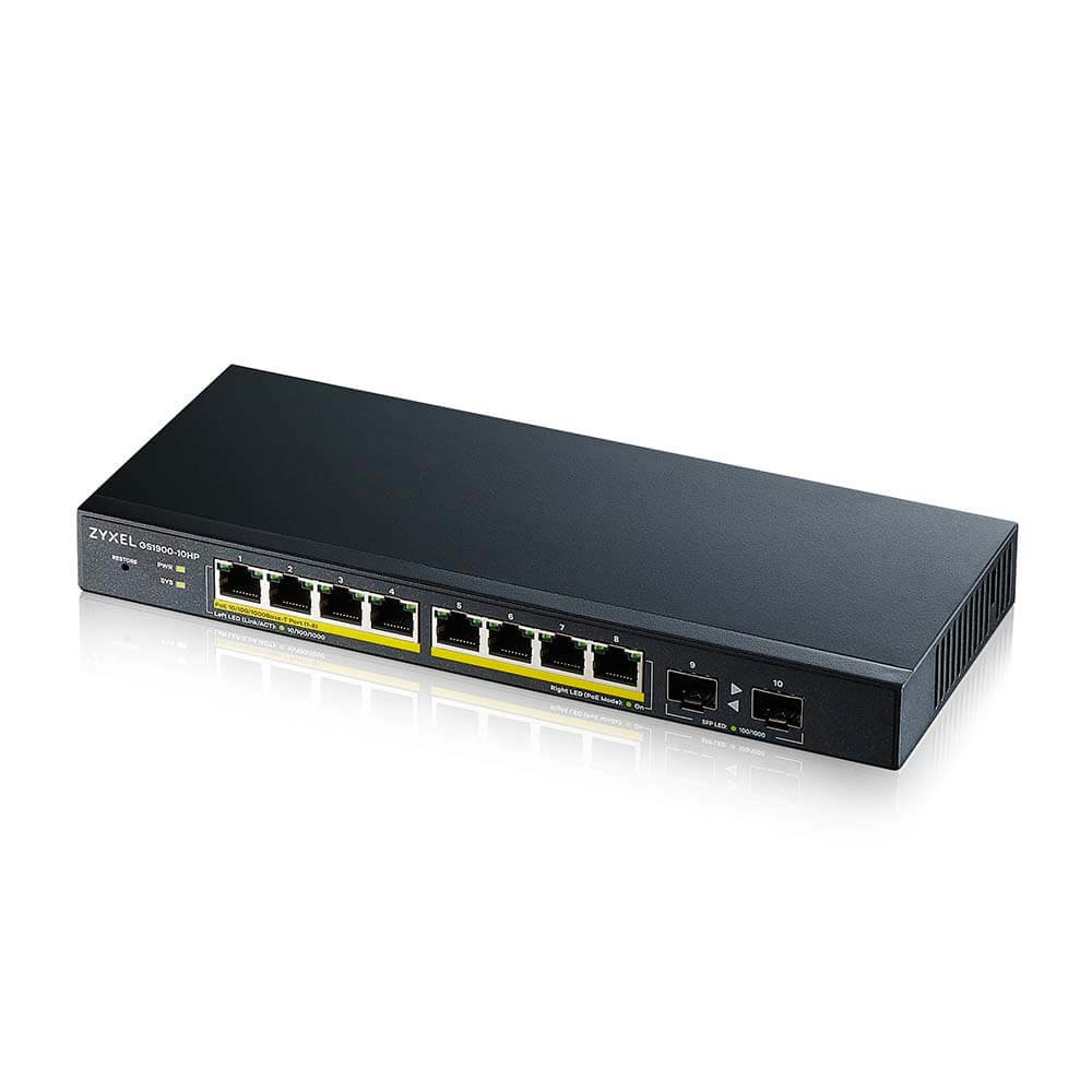 Zyxel GS1900-10HP Managed L2 Gigabit Ethernet PoE Switch - Black