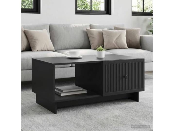 Couchtisch Schwarz 90x50x40 cm Holzwerkstoff mit Metallgriffen und Stauraum Rechteckig, Vintage-Design, 90-Grad-Tuer, vielseitig, pflegeleicht