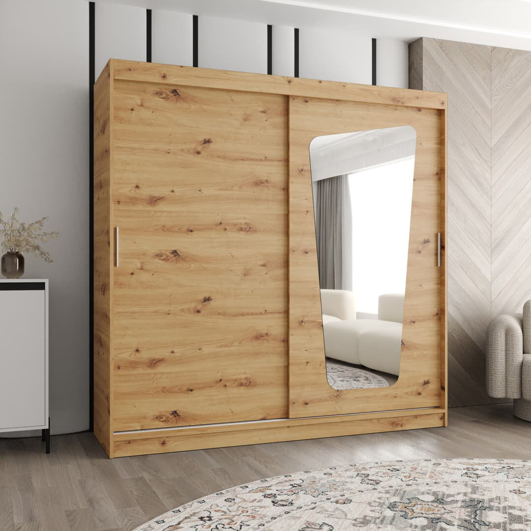 Latitude Run Artisan Wardrobe - Durable Storage for Busy Households Oak 200cm H x 200cm W x 62cm D