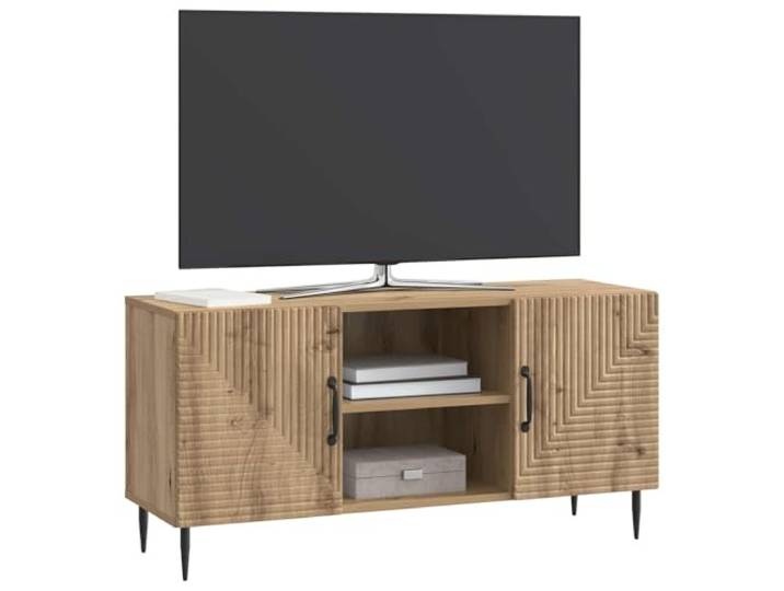 GKHPYURE TV-Schrank Eiche Handwerk 102 x 34,5 x 50 cm Technisches Holz, Metallbeine, Vintage-Stil, verstellbare Einlegeböden, Griffe mit Stange