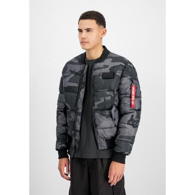 Bomberjacke ALPHA INDUSTRIES "MA-1 Puffer Bomber Camo", Herren, Gr. S, schwarz (schwarz camo), Obermaterial: 100% Polyester. Futter: 100% Polyester. Füllung: 100% Polyester, Jacken Bomberjacke