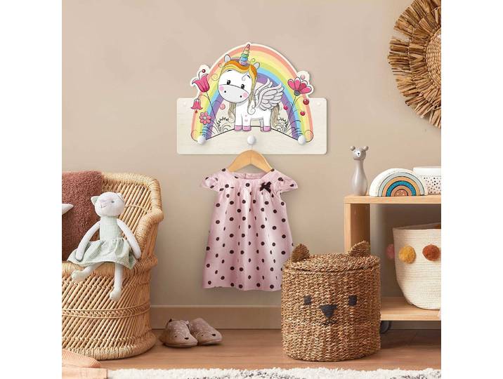Patère enfants Arc-en-ciel licorne 40 x 30 x 1cm Multicolore