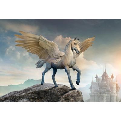 Fototapete PAPERMOON "PEGASUS-PFERDE TIERE PFERD SCHLOSS PALAST FANTASY DEKO", bunt, B:2,5m L:1,86m, Vlies, Tapeten