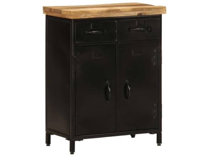 KGFHERENB Sideboard 55x30x71 cm Massivholz Mango Schrank mit 2 Türen Kompakter Flurschrank aus Unikat-Echtholz und schwarzem Metall mit praktischen C-Griffen für Dekoration im Wohnzimmer.