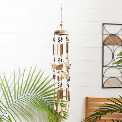 ARCILLA ELEMENTAL Brown Wood Indoor Outdoor Windchime with Beads and Cone Bells