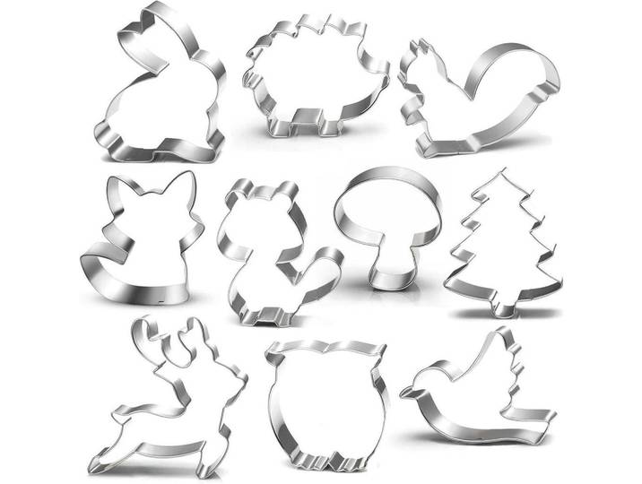 Ausstechformen Set Waldtiere 10-teilig, Silberfarben, Metall, 7x2x8 cm, Backen & Backzubehör, Keksausstecher