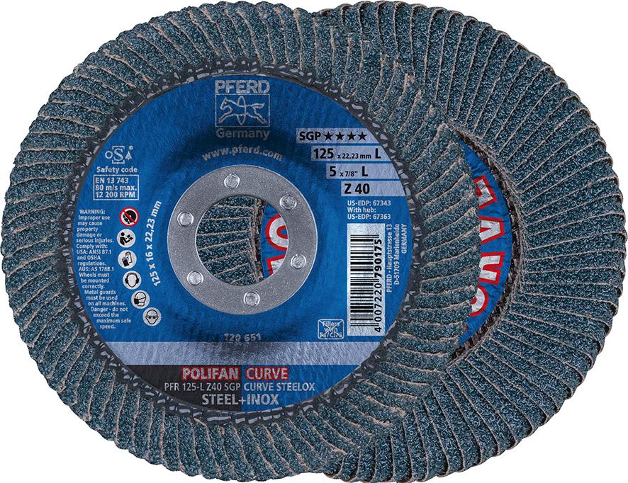 PFERD POLIFAN-Fächerschleifscheibe Z SGP CURVE STEELOX