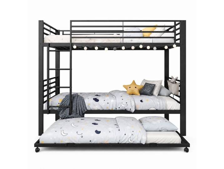 LIT SUPERPOSE 90x200 cm + 2 SOMMIERS + 1 LIT TIROIR Noir 【Certifié EN747】