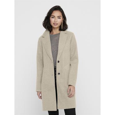 Langmantel ONLY "ONLCARRIE BONDED COAT OTW NOOS", Damen, Gr. S, beige (humus detail:melange), Web, Obermaterial: 100% Polyester, meliert, weit ca. Mitte Oberschenkel, V-Ausschnitt, Mäntel, Polyester, lässig weit