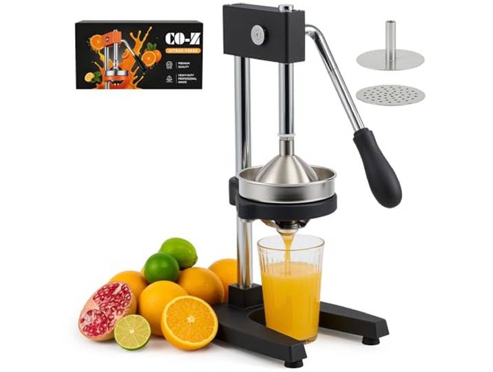 CO-Z Manuelle Zitruspresse, robust mit konischer & flacher Druckplatte, professionelle Zitronenpresse für Orangen, Pomelos, Limetten, Zitronen, spülmaschinengeeignet