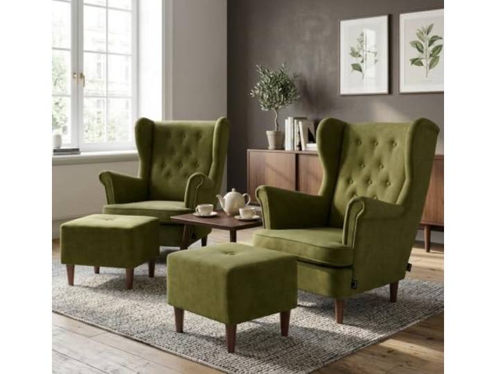 Family Meble 2er-Set Ohrensessel Diana Royal mit Hockern – Variante Diana Monolit 38