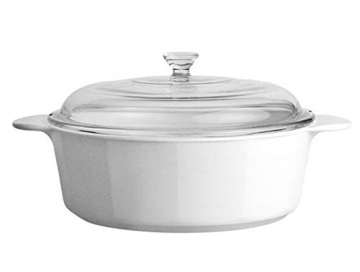 CorningWare Pyroceram Runder klassischer Kasserolle, Glaskeramik, 2,25 l, Kochtopf mit Griffen und Glasabdeckung, Weiß (Medium)