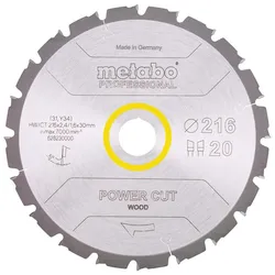 Metabo Sägeblatt "power cut wood - professional", 216x2,4 / 1,8x30, Z20 WZ 5° neg. - 628230000
