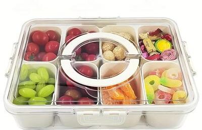 Uplift Picks Divided Rotating Snack Tray With Lid And Handle large (8 Grids)