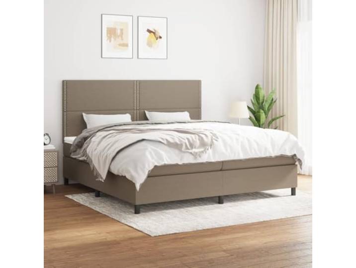 RJPLMFV Lattenrost, Matratze, Taupe, 200 x 200 cm, Stoff Kopfteil verstellbar, Taschenfedern, mittlere Festigkeit, weicher Matratzenschoner, langlebig