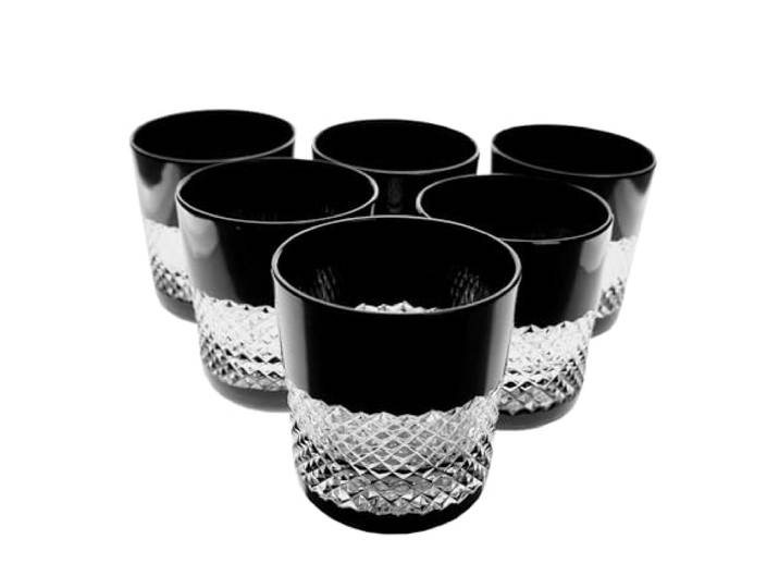 MaRika Kristall-Whiskygläser 280ml – Schwarze, Handverziertes Elegantes Glas – Set mit 6 Stück in Geschenkverpackung, Perfekt für Whisky und Cocktails