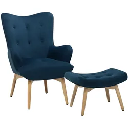 SESSEL Samtstoff blau mit Hocker Vejle