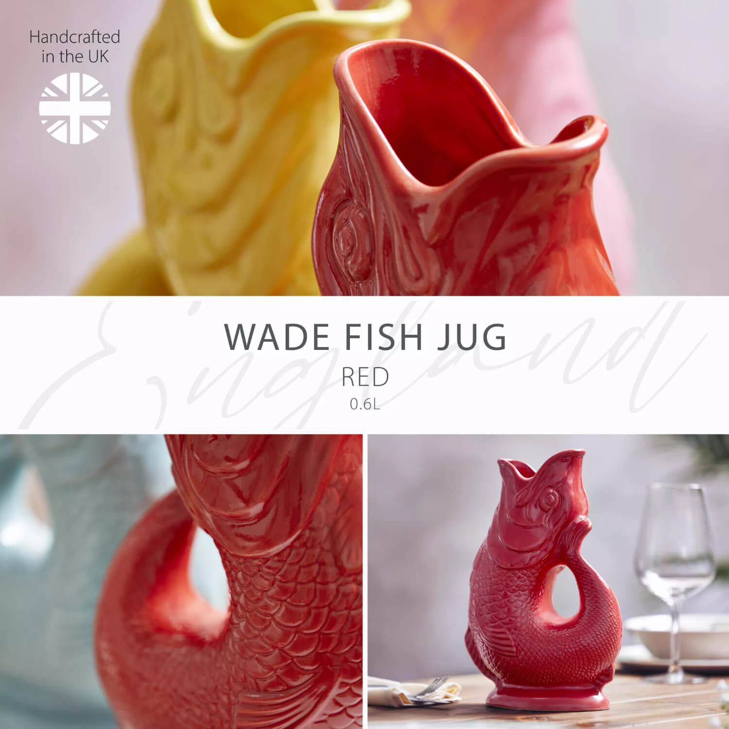Wade Fish Earthenware 0.6 Litre Gluggle Jug - Red
