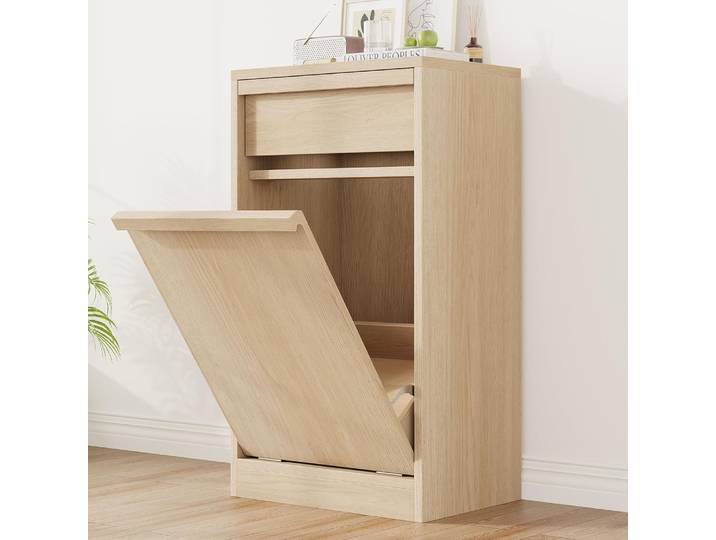 Armoire poubelle inclinable, armoire panier à linge avec tiroir, armoire poubelle cachée en bois pour cuisine et salon