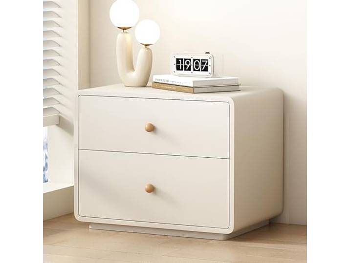 SOFACHEN Massivholz Nachttisch, Nachtschrank Schlichter Beistelltisch, Nachtschrank mit 2 Schublade und Runder Griff, Leises Gleiten, Platzsparender Nachttisch für Wohnzimmer Schlafzimmer(White,45cm)